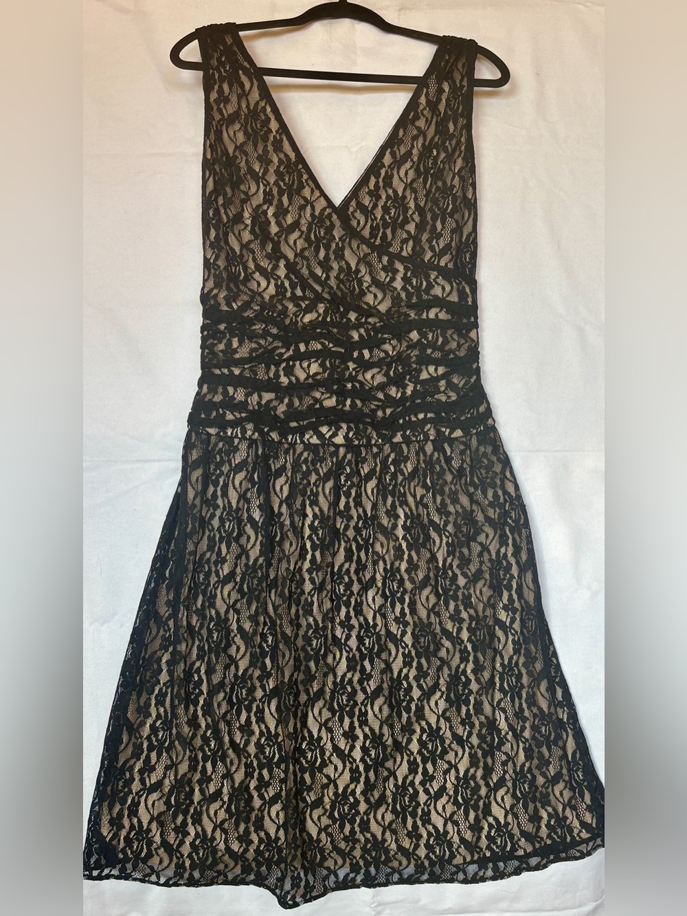 Spiegel Black Lace Nude Illusion Ruched Waist Cocktail Dress Plus Size 18